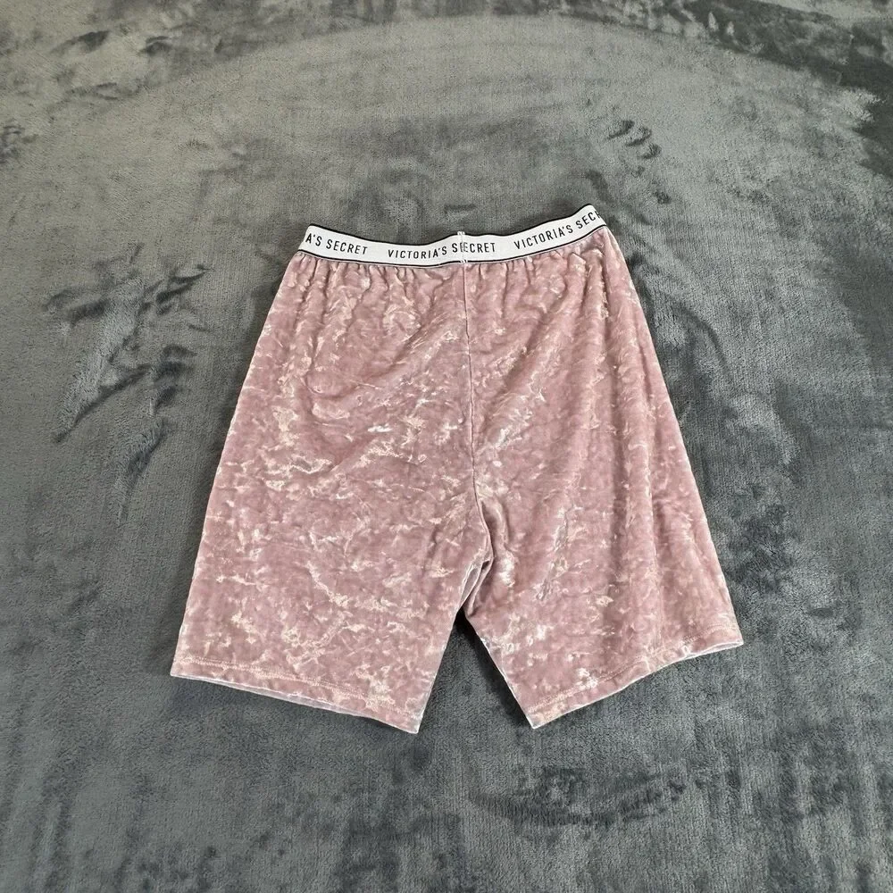 Victoria's Secret Sz S Pink Velvet Shorts Elastic Waist Logo Women's